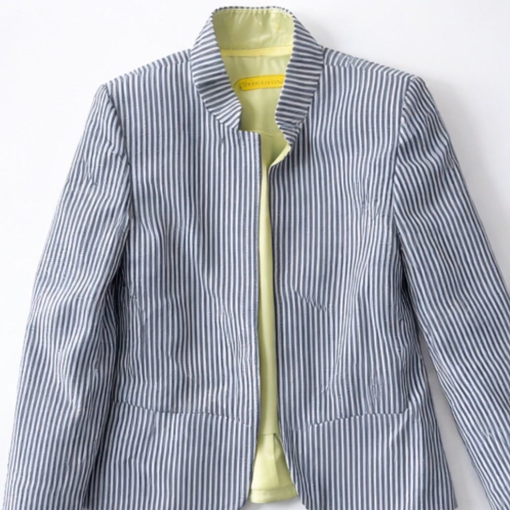 Vintage Flores & Flores‎ Seersucker Blazer + Satin Tank Set Green XS/S USA